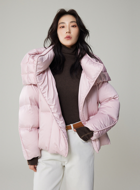 BW2025冬季新款通勤简约长袖保暖外套95白鹅绒高级连帽羽绒服女