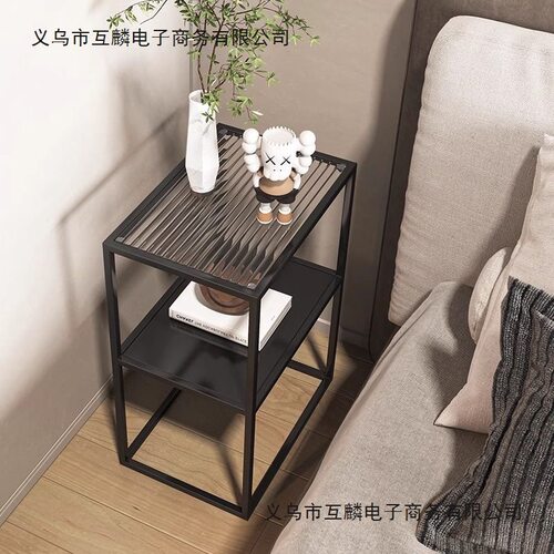 新款客厅茶几边几玻璃浴室正方形置物架落地式卧室双层铁艺床头柜