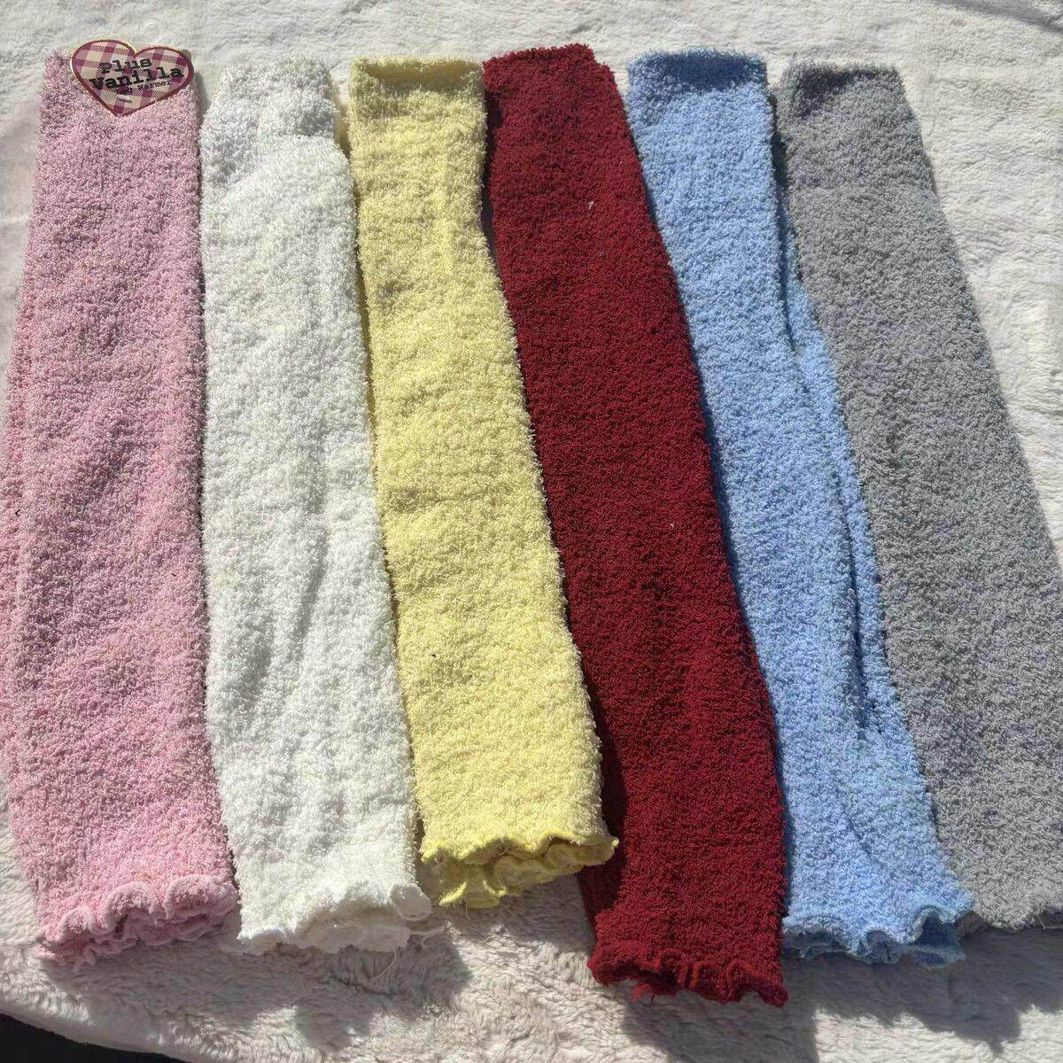 出口外贸日系秋冬条纹护膝珊瑚绒保暖堆堆袜半边绒小腿袜套老寒腿