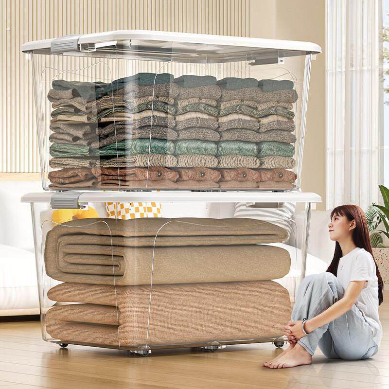 透明收纳箱衣服玩具塑料储物箱手提小号厨房桌面收纳盒滑轮收纳箱