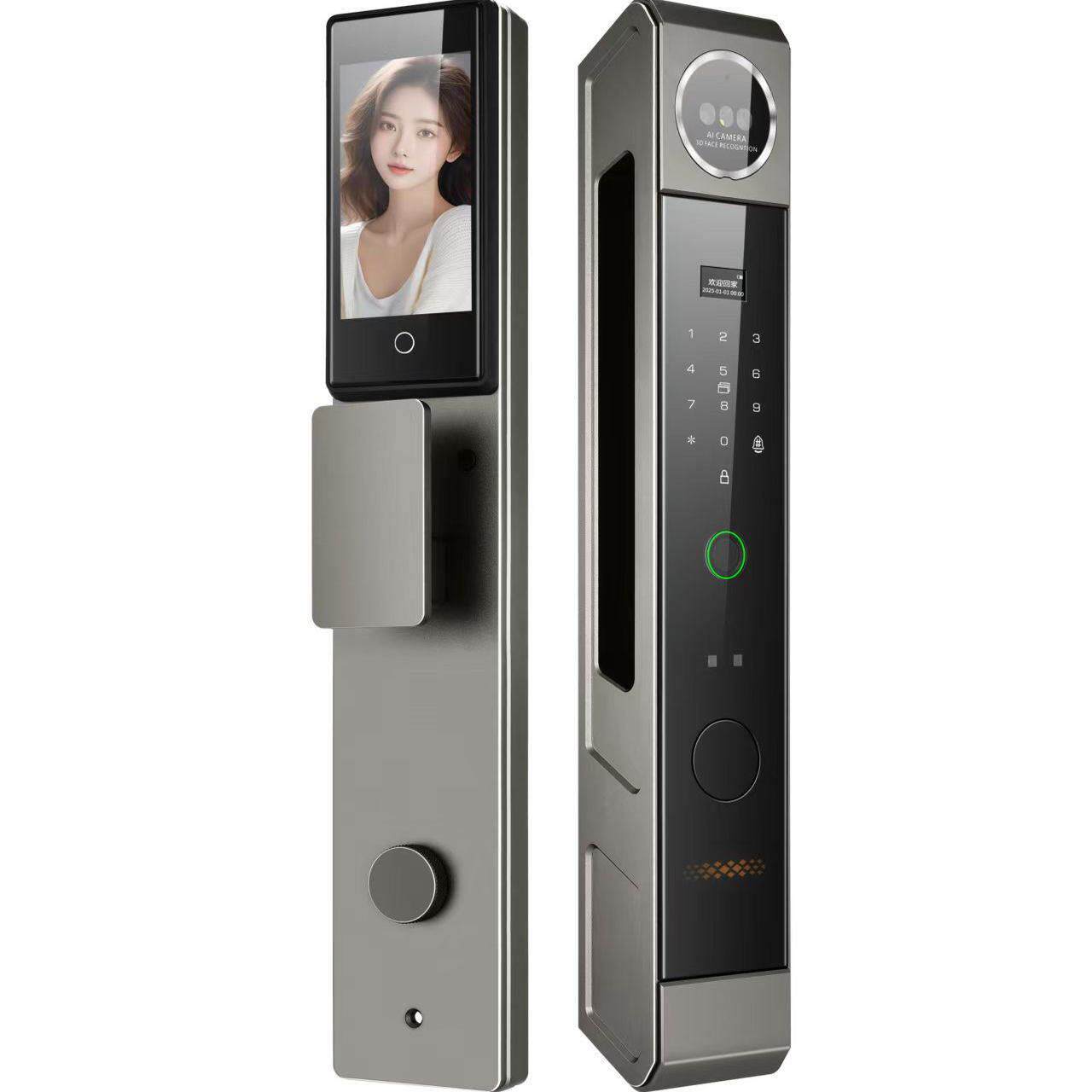 精雕3D人脸识别智能锁指纹锁家用防盗门掌静脉远端监控电子密码锁