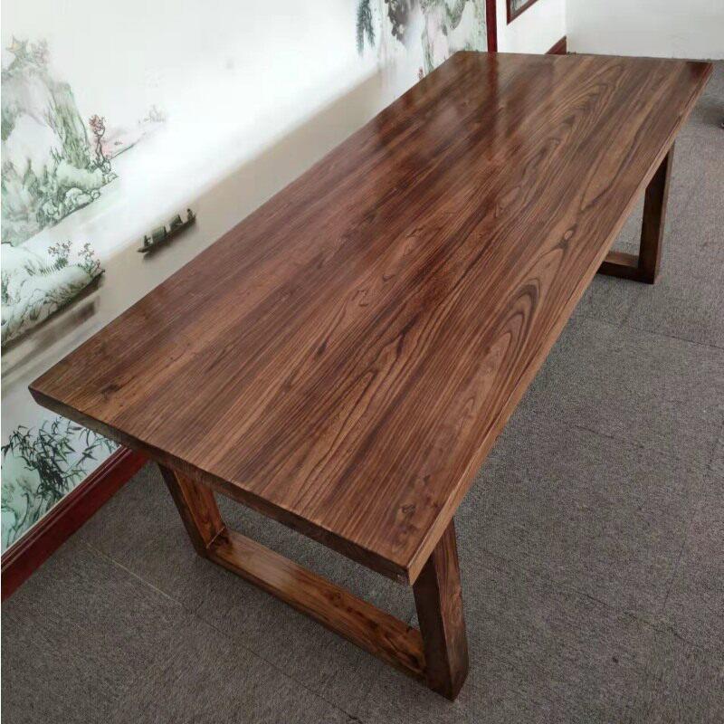老榆木原木民宿复古吧台实木大板简约家用书桌茶桌茶台餐桌椅定制