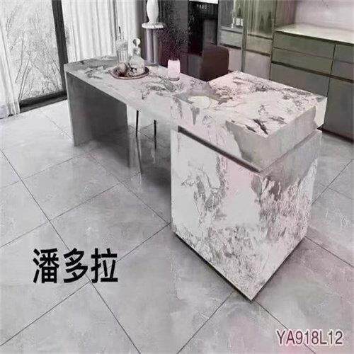 现代极简岩板中岛台餐桌茶台一体开放式厨房定制岛可伸缩台储物柜