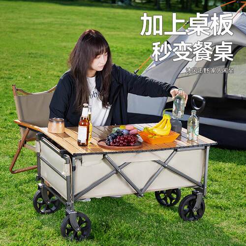 户外露营车大容量可后开营地车便携式摆摊专用推车家用购物手推车