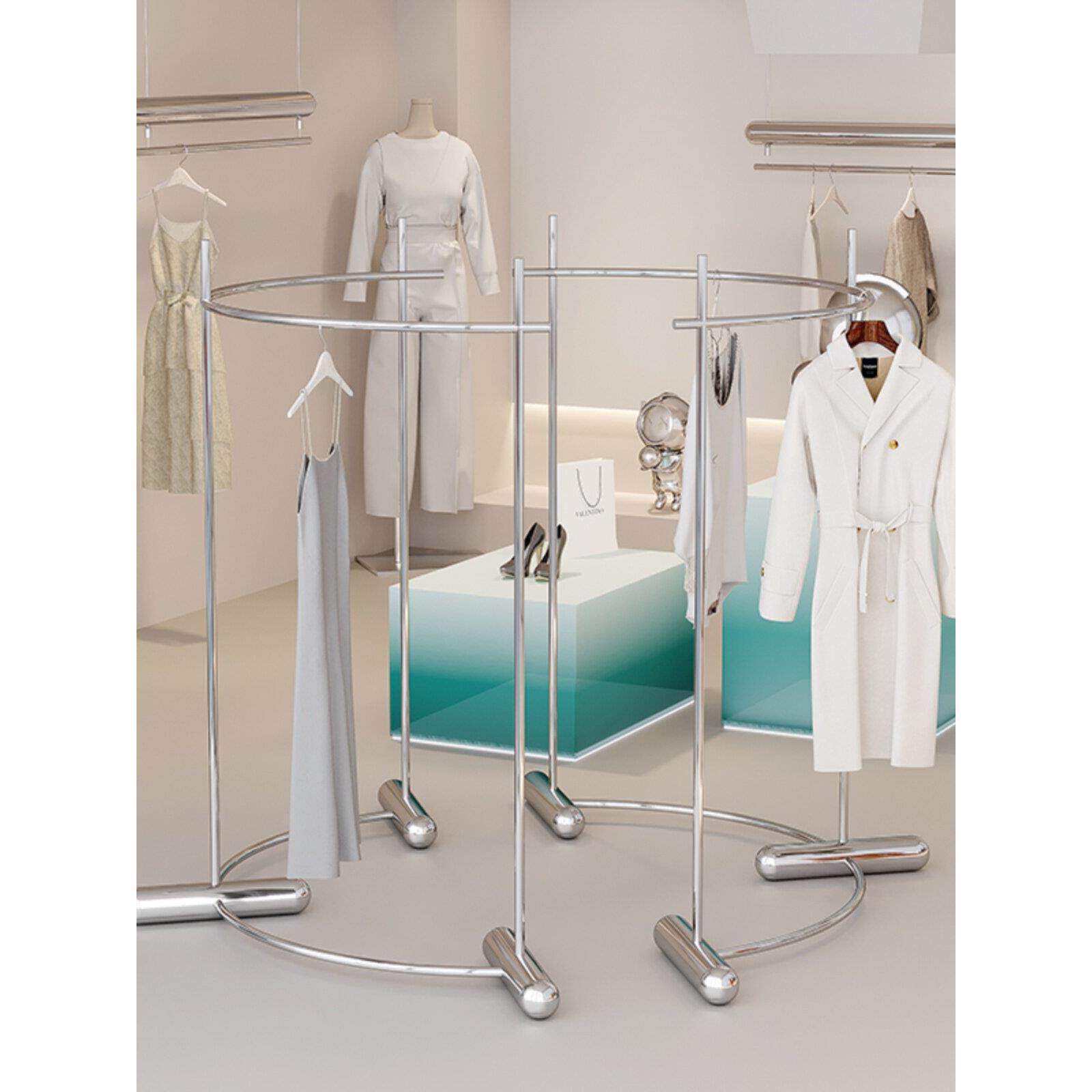 服装店展示架弯岛式展示架晾衣架落地式展示架不锈钢圆形中间架