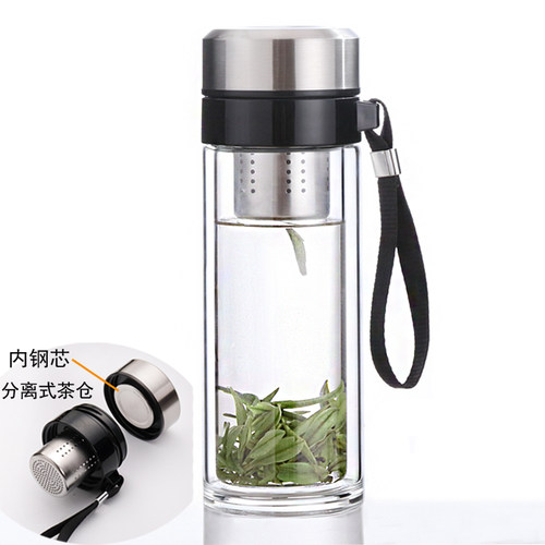 便携双层玻璃杯耐热泡茶杯子男女士水杯带盖加厚有过滤网杯子车载