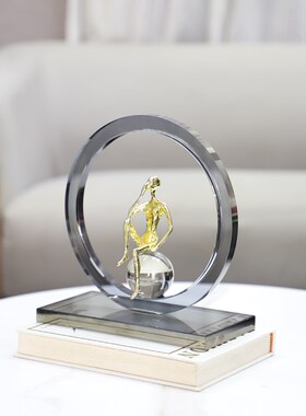 创意水晶金属思考者人物艺术摆件家居客厅电视柜样板间酒店装饰品