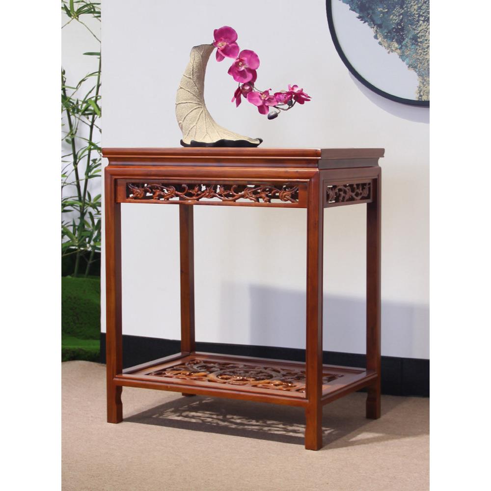 中式实木花架盆景奇石鱼缸架长方形工艺品底座榆木红木多层置物架