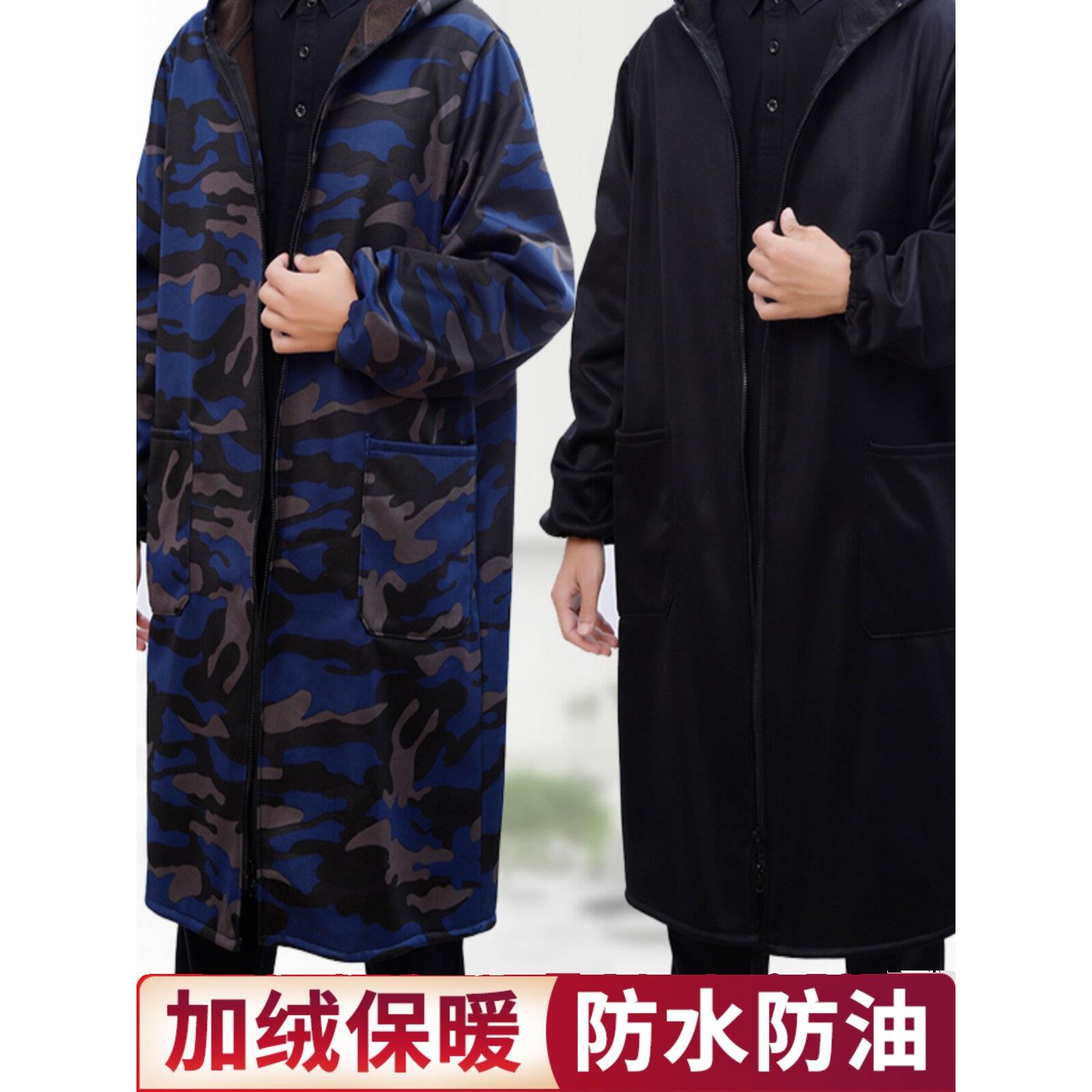 加大男劳保厚兰大褂防水230加长罩衣工作服搬运肥加绒防水罩衣搬