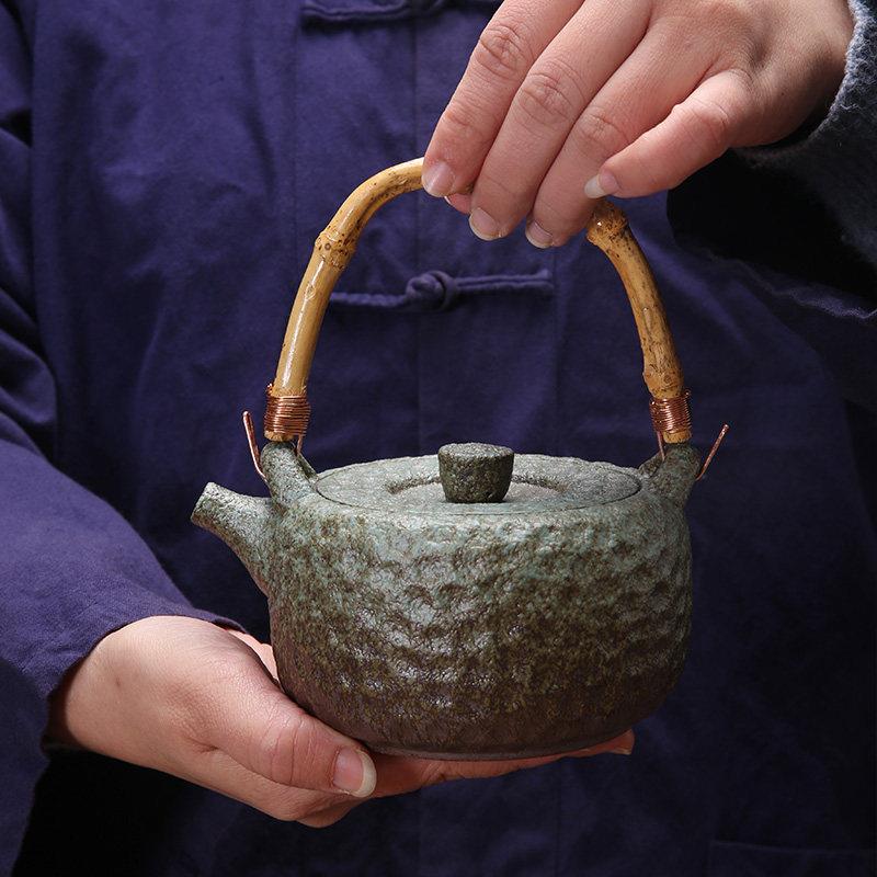 煮茶提梁壶陶瓷茶壶家用泡茶壶大容量复古单壶功夫茶具茶壶500ml