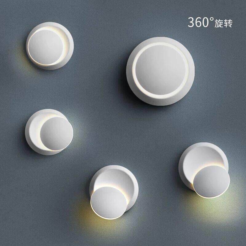 LED壁灯360度旋转圆形床头月食壁灯过道灯背景墙楼梯装饰110V