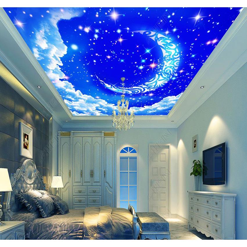 8d立体壁画个性墙贴画贴纸蓝天白云星辰天花板吊顶墙壁纸自粘墙纸