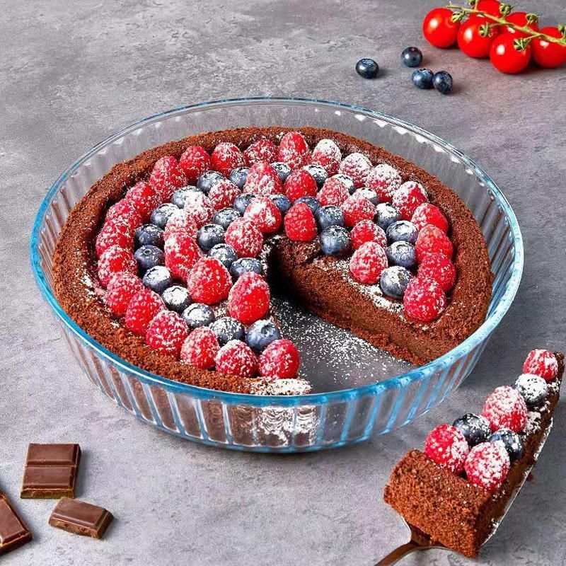 烤箱专用耐高温烘焙盘微波炉用圆形钢化玻璃盘加深加厚面包蛋糕盘