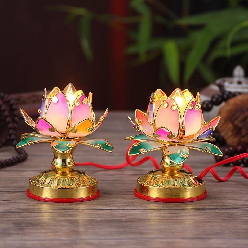 莲花灯佛前供灯经一品七彩莲花灯佛灯佛堂红色莲花供灯