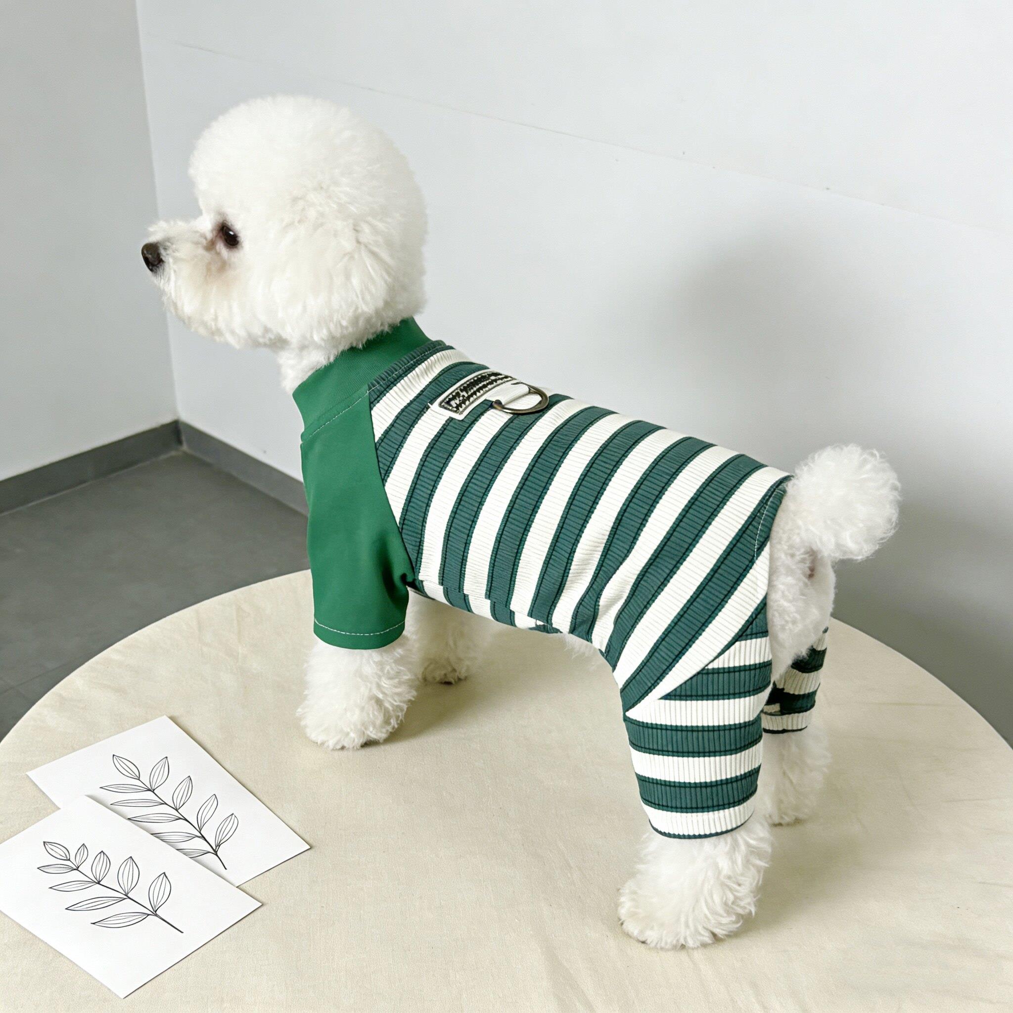 泰迪狗衣服春秋薄款小型犬宠物服装带牵引扣四脚衣休闲小狗服饰