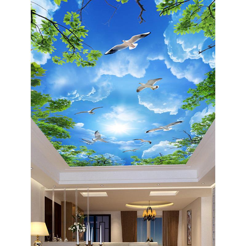 3d蓝天白云客厅墙纸卧室大型天顶壁纸吊顶天花板壁画顶棚自粘墙布