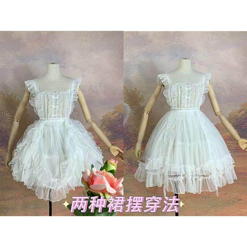 单罩裙 汉洋折衷 抽带提拉两穿优雅网纱JSK蝴蝶结 lolita围裙罩纱