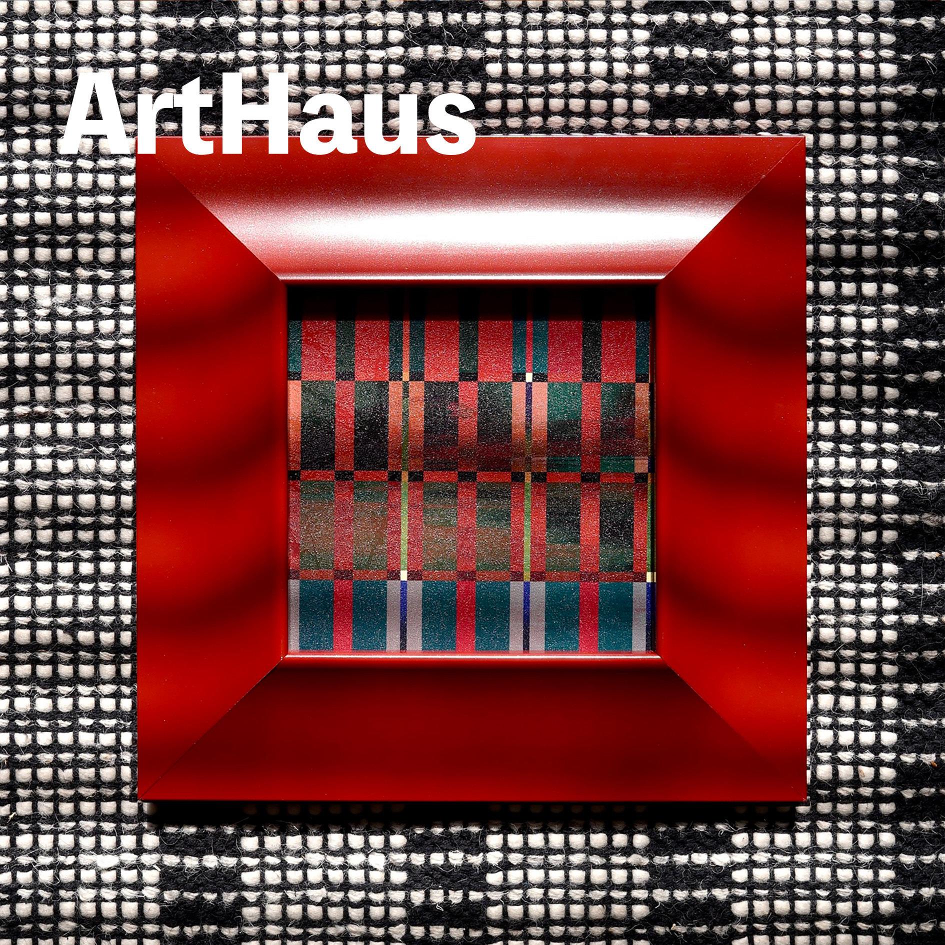 ArtHaus红色肌理石纹撞色抽象线条原创高级装饰画餐厅客厅玄关画