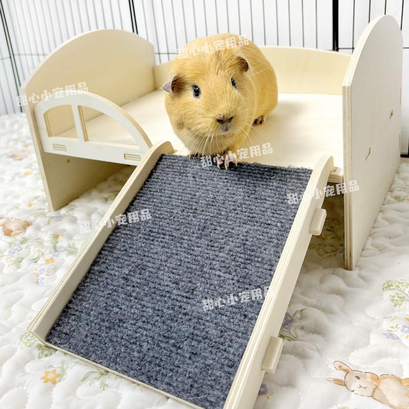 荷兰猪木床带梯子豚鼠木床宠物兔实木床兔子睡床窝龙猫睡窝带爬梯