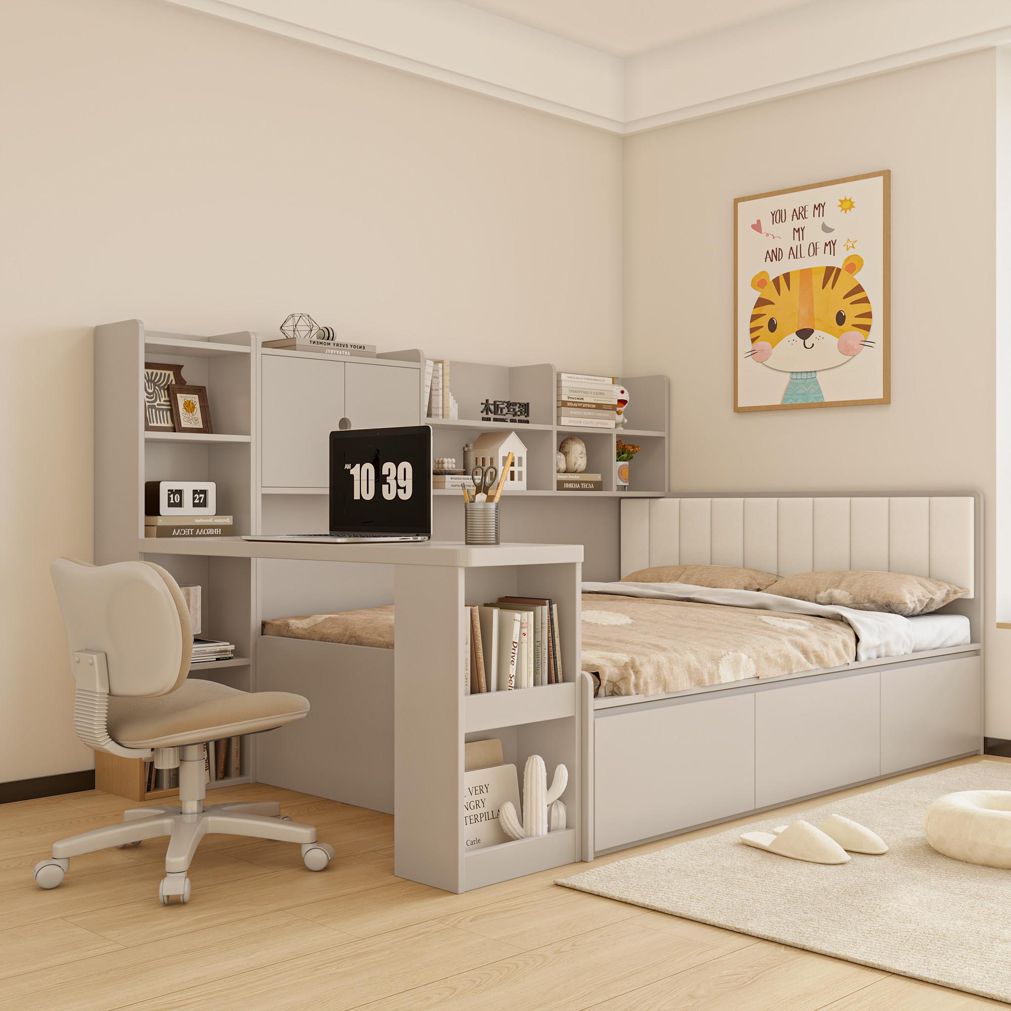 儿童榻榻米床书桌一体简约现代多功能收纳床小户型学习书架组合床