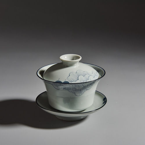 手绘芙蓉陶瓷盖碗仿古青花泡茶杯子手工三才盖碗喝茶碗敬茶杯茶具