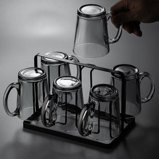 带把烟灰玻璃杯家用耐热泡茶杯客厅喝水杯具套装高档绿茶杯子待客