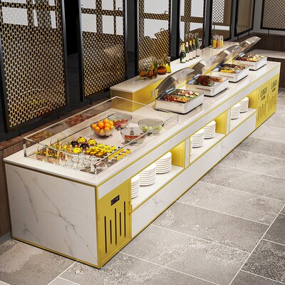 餐厅单位食堂快餐保温台双面自助餐商用冷藏取餐台布菲台菜品摆台