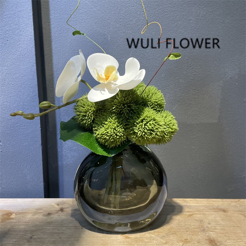 高级琉璃花瓶仿真花艺 别墅样板间家居茶几桌面绢花装饰假花摆件