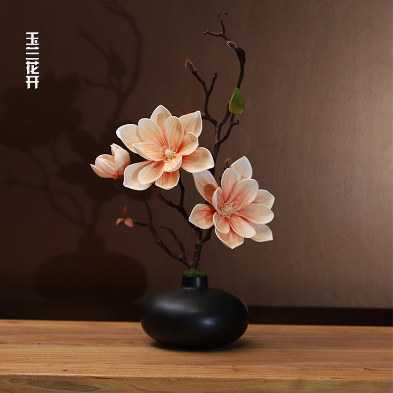 仿真玉兰花套装陶瓷花瓶桌面摆放花卉高档逼真花艺客厅餐厅装饰
