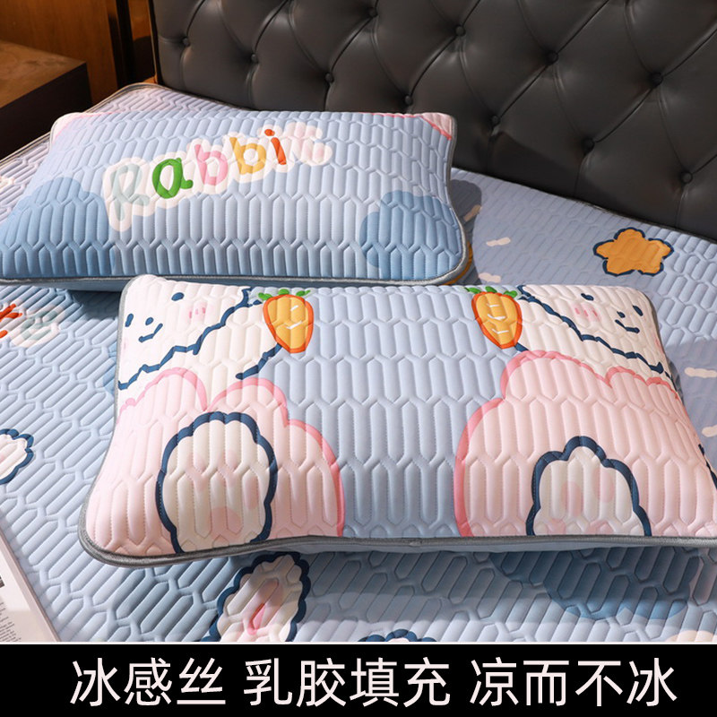 2021可爱卡通乳胶枕套凉席枕头套一对装夏季冰丝48cmx74天丝水洗