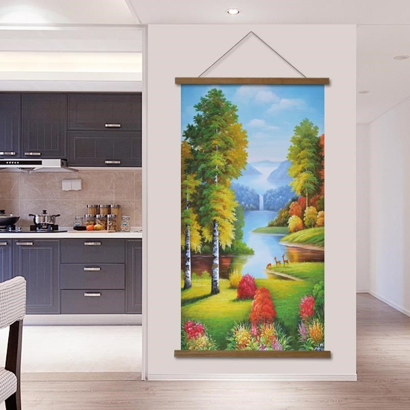 欧式风景画现代装饰画客厅玄关大尺寸木轴挂画走廊壁画背景墙挂布