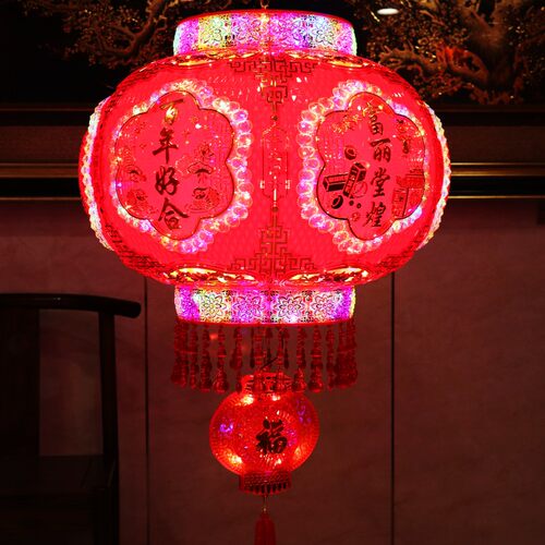 新款旋转灯笼新年阳台装饰水晶吊灯LED走马灯乔迁 结婚红灯笼