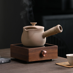 中式潮州陶壶侧把煮茶器罐罐茶壶带盖子黑晶炉麦饭石煮茶壶围炉煮