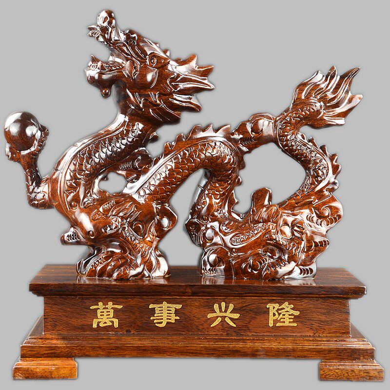 绿色木质龙摆件东阳木雕实木龙红木十二生肖家居工艺品木雕刻青龙