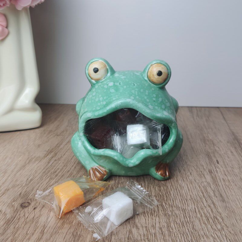 创意陶瓷大嘴青蛙糖果罐摆件家居客厅茶几桌面烟灰缸装饰乔迁礼品