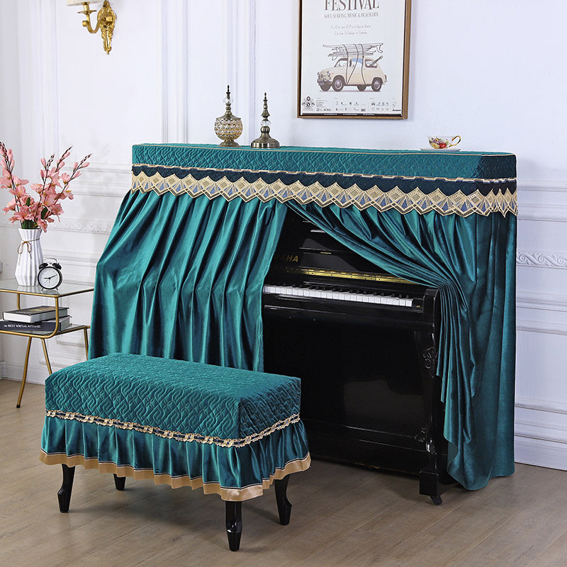 高档奢华绒面钢琴罩全包蕾丝布艺防尘罩琴凳罩单双人钢琴套罩均码