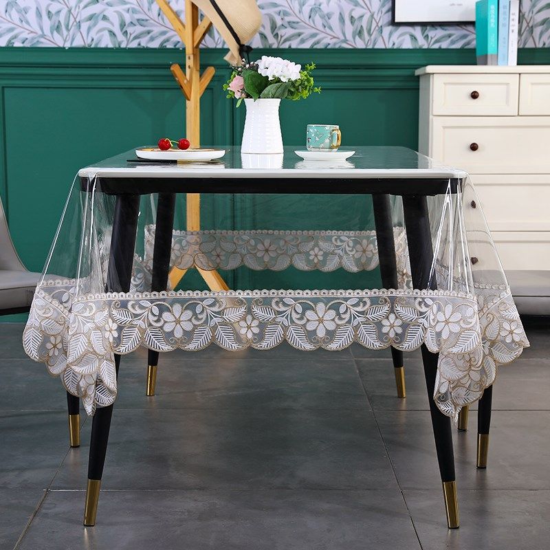 透明软玻璃桌布柔软PVC可下垂餐桌布透明绣花边长方桌布防水桌垫,居家布艺,桌布,淘宝优惠券,粉丝福利购,淘宝优惠卷