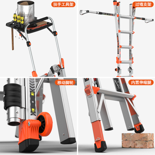 小巨人雷都捷特进口伸缩梯铝合金多功能工程梯折叠加厚人字梯国外