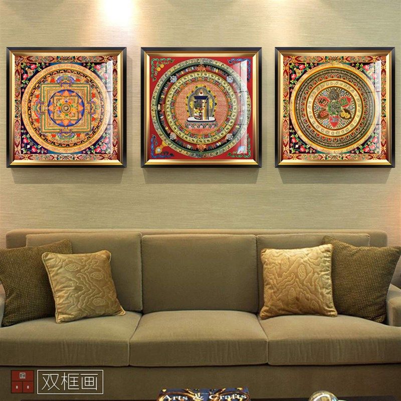 西藏六字真言唐卡尼泊尔装饰画八宝坛城客厅玄关招财背景墙挂画,家居饰品,现代装饰画,淘宝优惠券,粉丝福利购,淘宝优惠卷