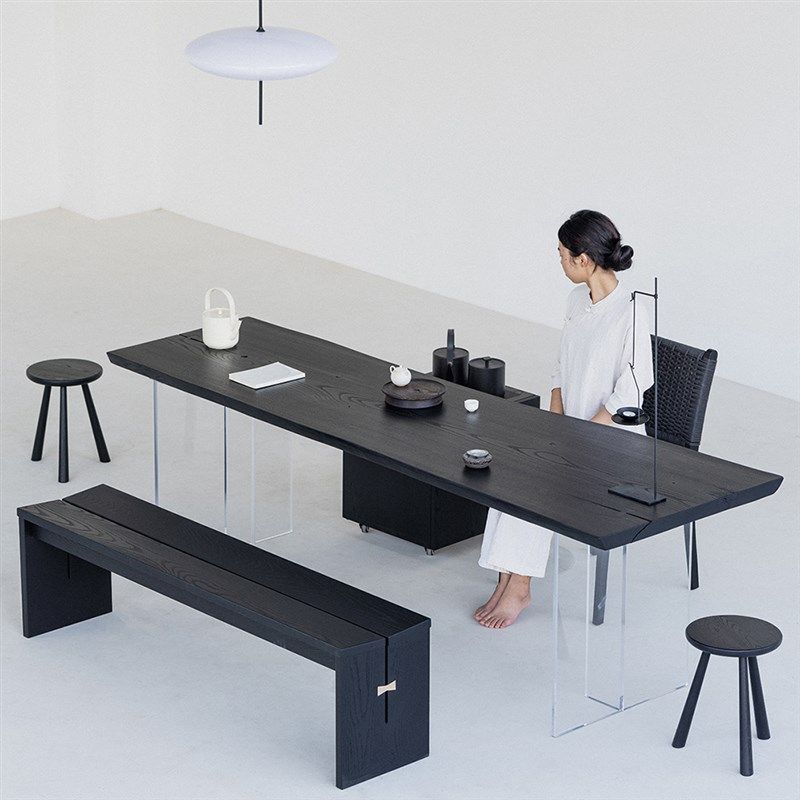 叁几 侘寂风碳化实木餐桌家用阳台茶桌白蜡木黑色桌子长方形书桌,住宅家具,家用茶台/茶桌,淘宝优惠券,粉丝福利购,淘宝优惠卷