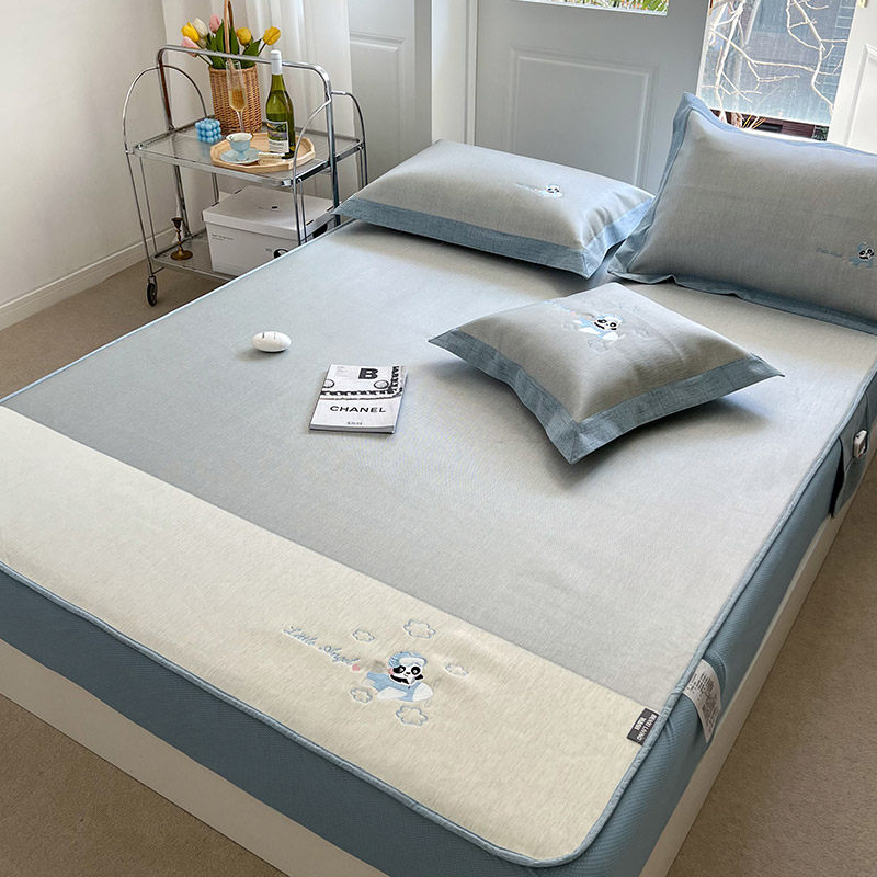 夏季冰丝凉感凉席1.8m三件套卡通风刺绣可水洗机洗折叠床笠空调席,床上用品,冰丝席,淘宝优惠券,粉丝福利购,淘宝优惠卷