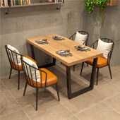 工业风饭店实木餐桌椅组合餐厅铁艺长方形桌子火锅店复古四方桌子