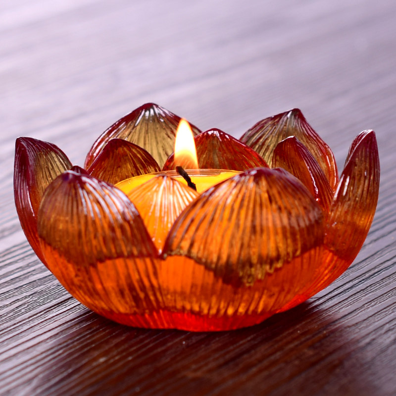 莲花烛台古法琉璃酥油灯座供奉佛前家用长明供灯蜡烛底座佛堂用品