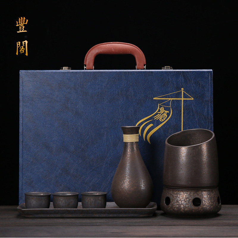 复古清酒酒具礼盒套装酒壶酒杯高档烧酒老式蜡烛加热温酒家用套组