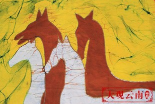 蜡染画龙马精神云南民族风挂画客厅玄关装饰画棉布手工布艺背景画