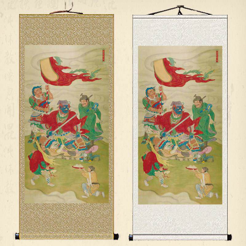 监斋菩萨画像寺院斋堂厨房挂画紧那罗王菩萨卷轴画佛像结缘丝绸画
