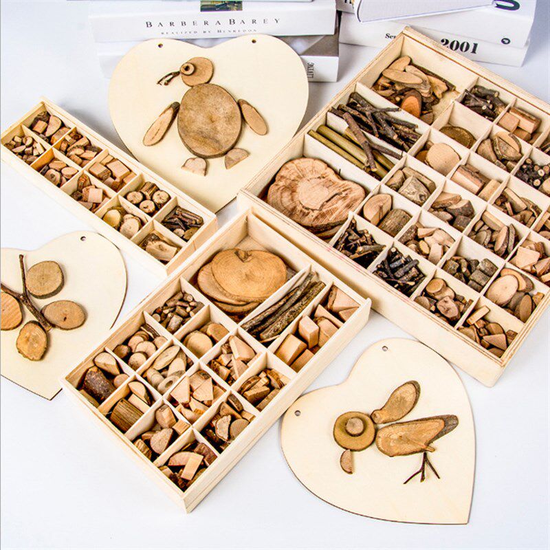 幼儿园手工diy制作材料包儿童创意原木圆木片粘贴画挂饰墙饰玩具