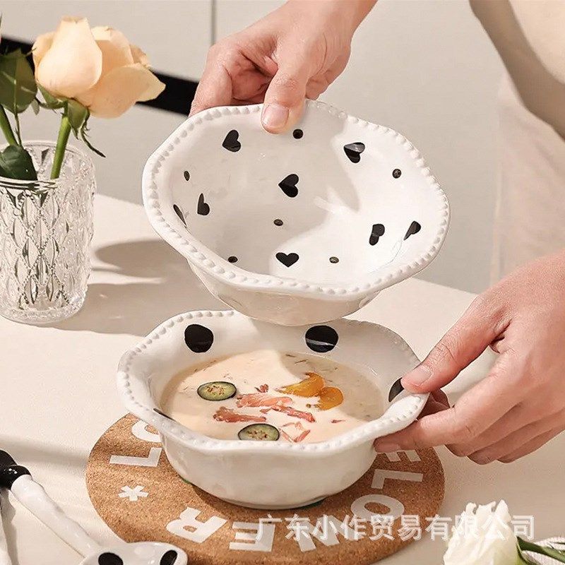 赫本陶瓷珠点碗创意釉下彩手绘沙拉碗家用早餐碗蛋糕甜品碗6英寸,厨房/烹饪用具,微波炉专用盒,淘宝优惠券,粉丝福利购,淘宝优惠卷