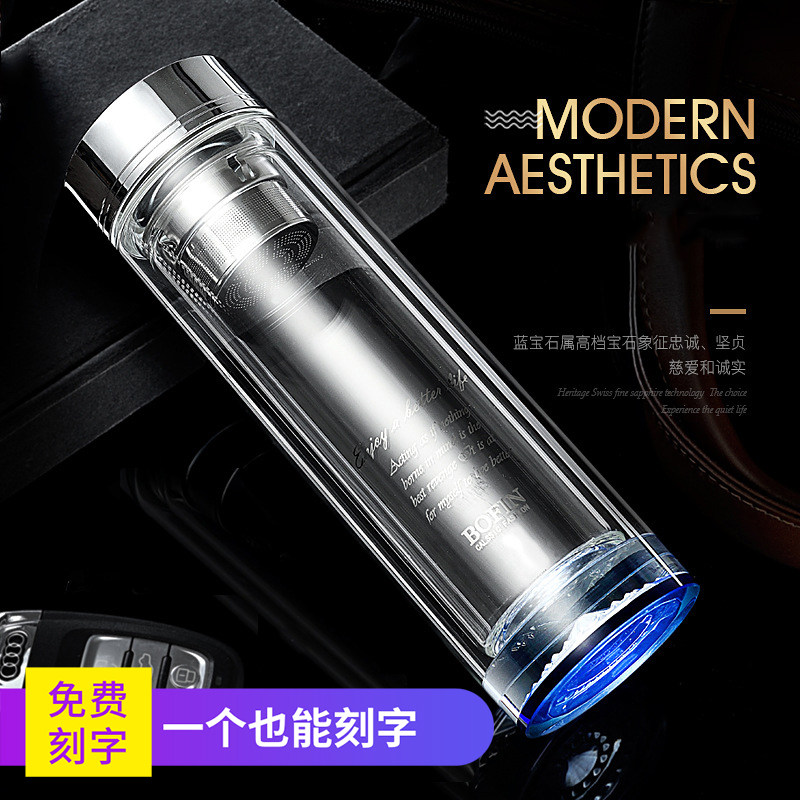 玻璃杯双层水杯时尚水晶防摔便携过滤泡茶杯创意隔热家用随手杯子