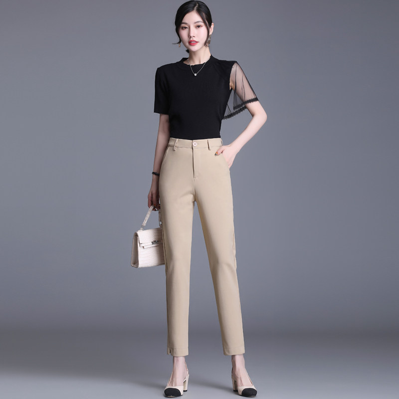 烟管裤女休闲西装裤子2021夏季薄款直筒女裤九分小西裤百搭工装裤